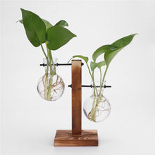 Load image into Gallery viewer, Glass and Wood Vase Planter Terrarium