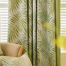 Load image into Gallery viewer, Tropical Plam/Fern Leaf Green Blackout Curtains